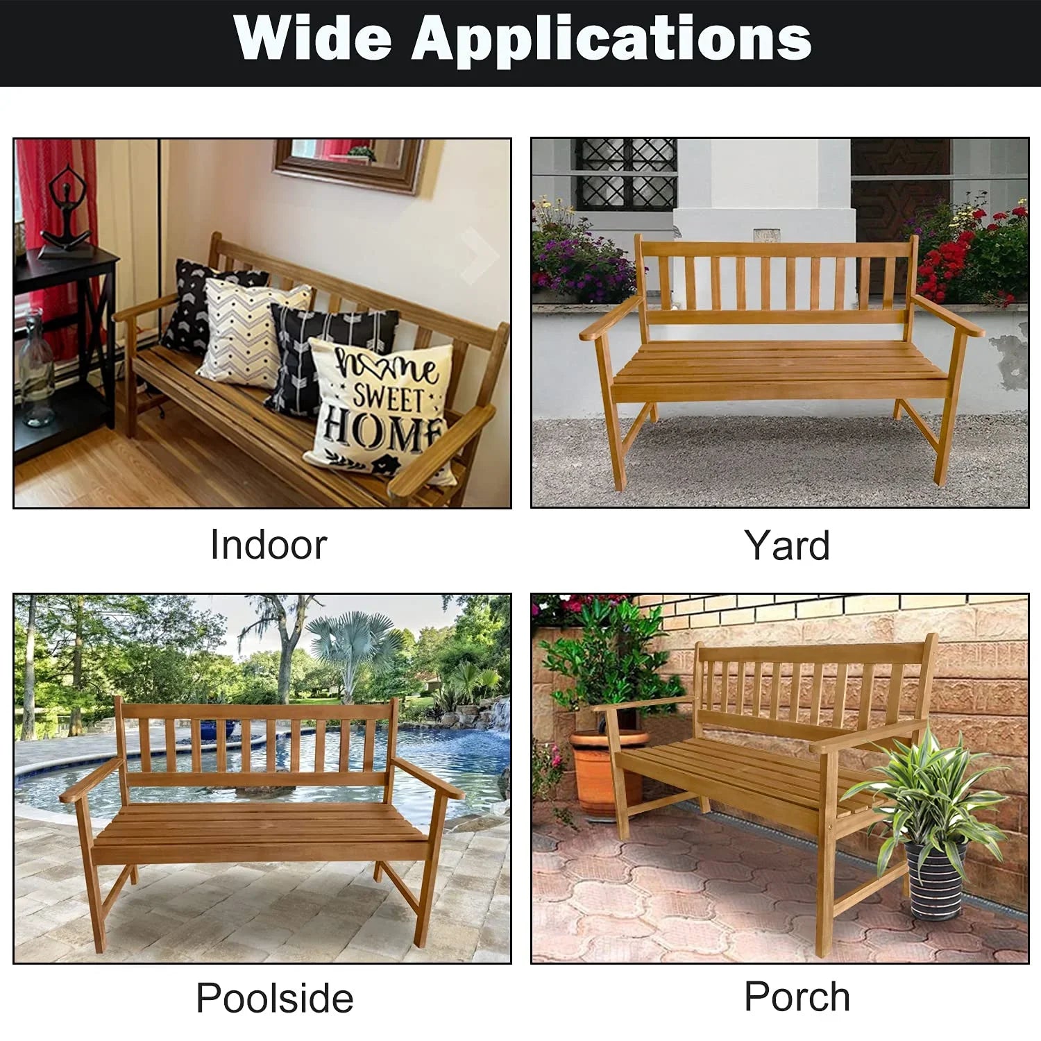 Pool Patio Wood (Natural) Balcony Bench Beach Wooden Park Garden Garden Deck Porch Wood exterior Bench Bench Acacia Furniture Wood Bench for exterior Backyard