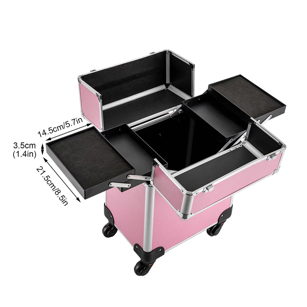 Makeup with Trolley Train 4-Tier Miumaeov Wheels Makeup Storage Cosmetic Professional Case Rolling Organizer