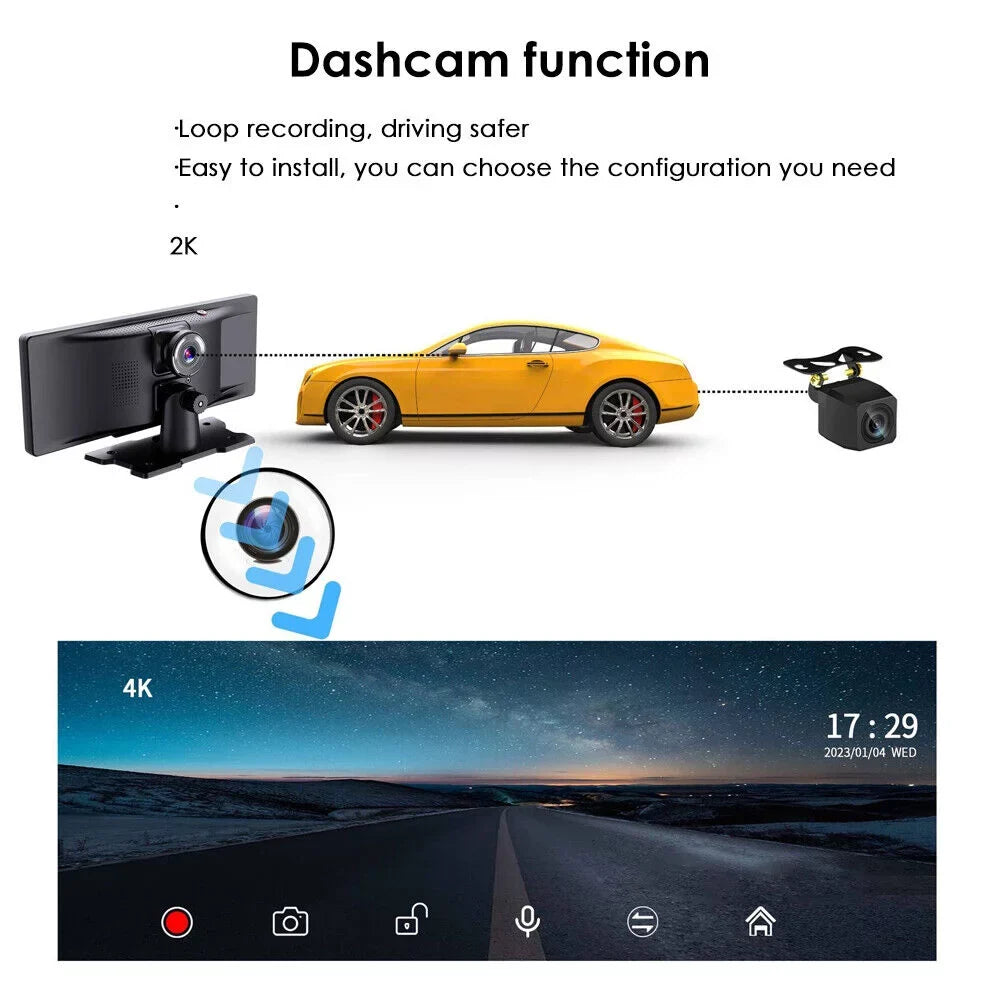 JLLOM 10.26inch Wireless USA Dash 2K Screen Auto 1080P Touch Cam Android CarPlay Car