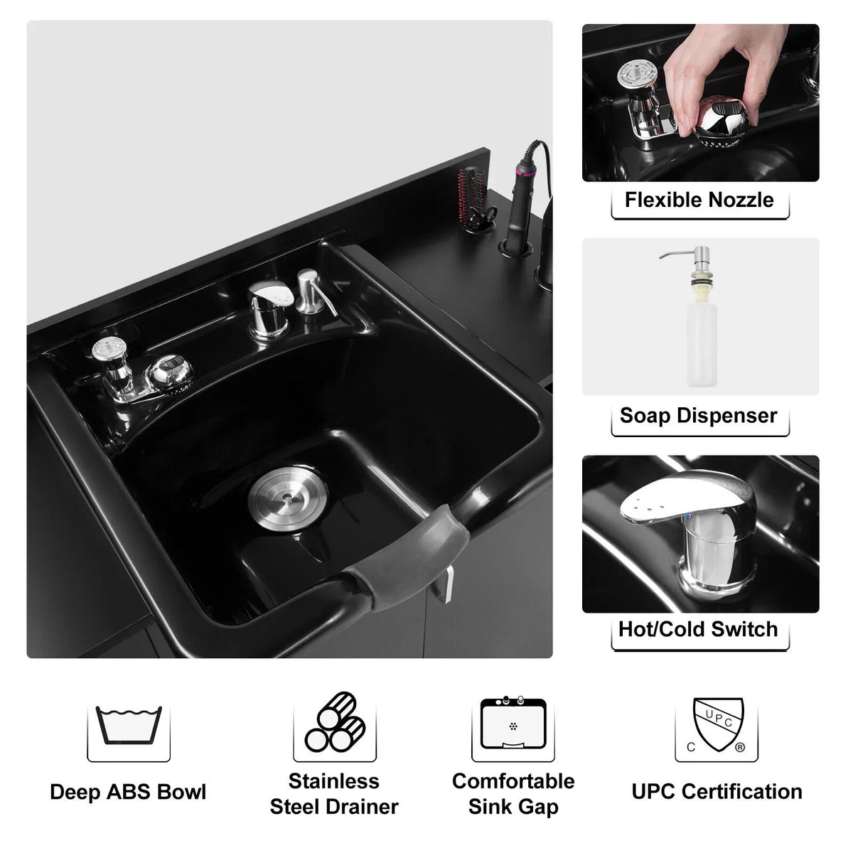 Beauty Backwash hand Hair Trap,Drawer(Black) USB,Hair with Salon Artist Station Sink Holes,P Shampoo Dryer