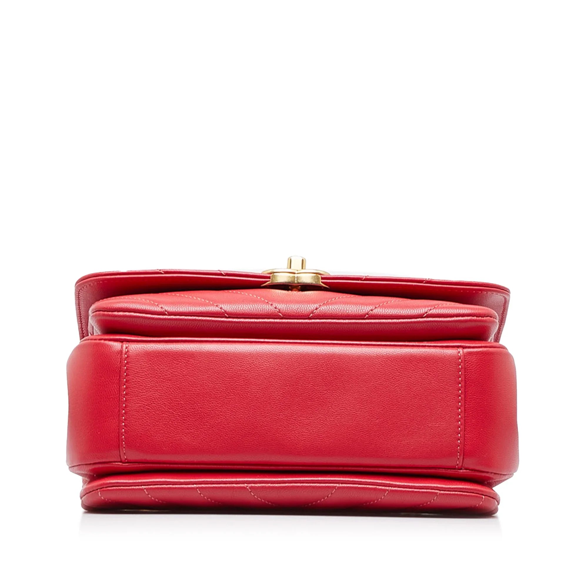 Chevron Leather Red Flap Satchel CC Pre-Owned Authenticated Unisex Lambskin (Good)
