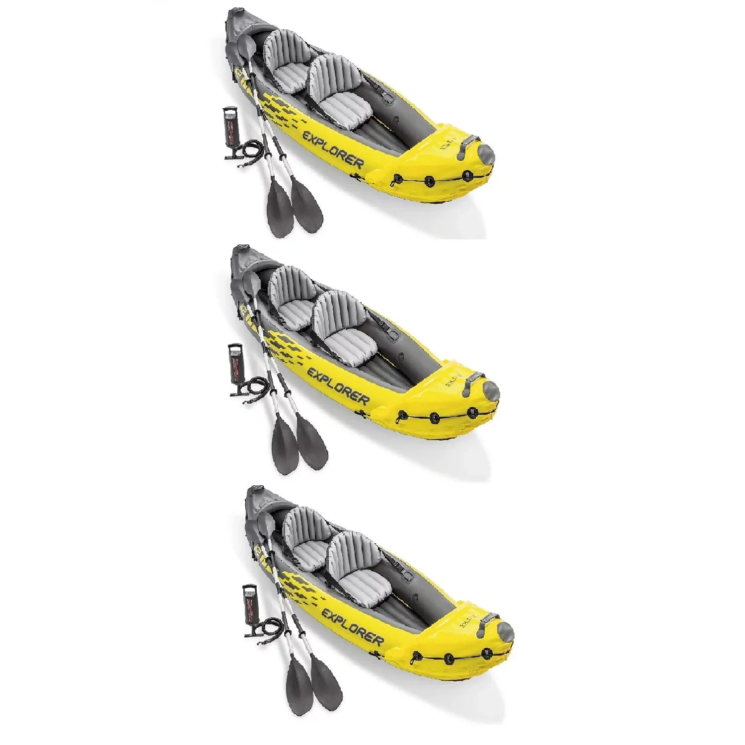 Pack) Set Person Inflatable Kayak Air (3 and K2 Pump, Explorer Yellow Intex 2