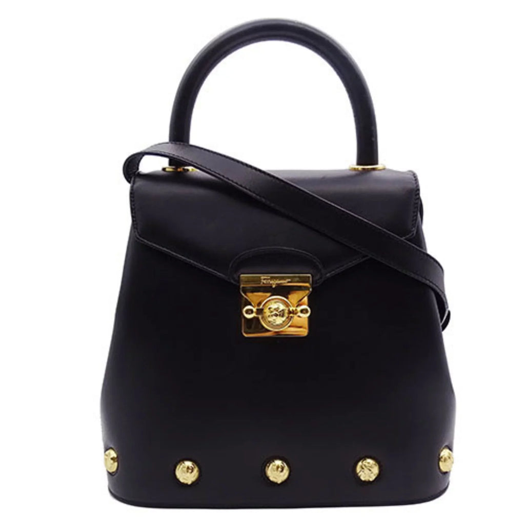 Pre-Owned Black Ferragamo Ladies Handbag 2way Salvatore Shoulder (Good) Bag
