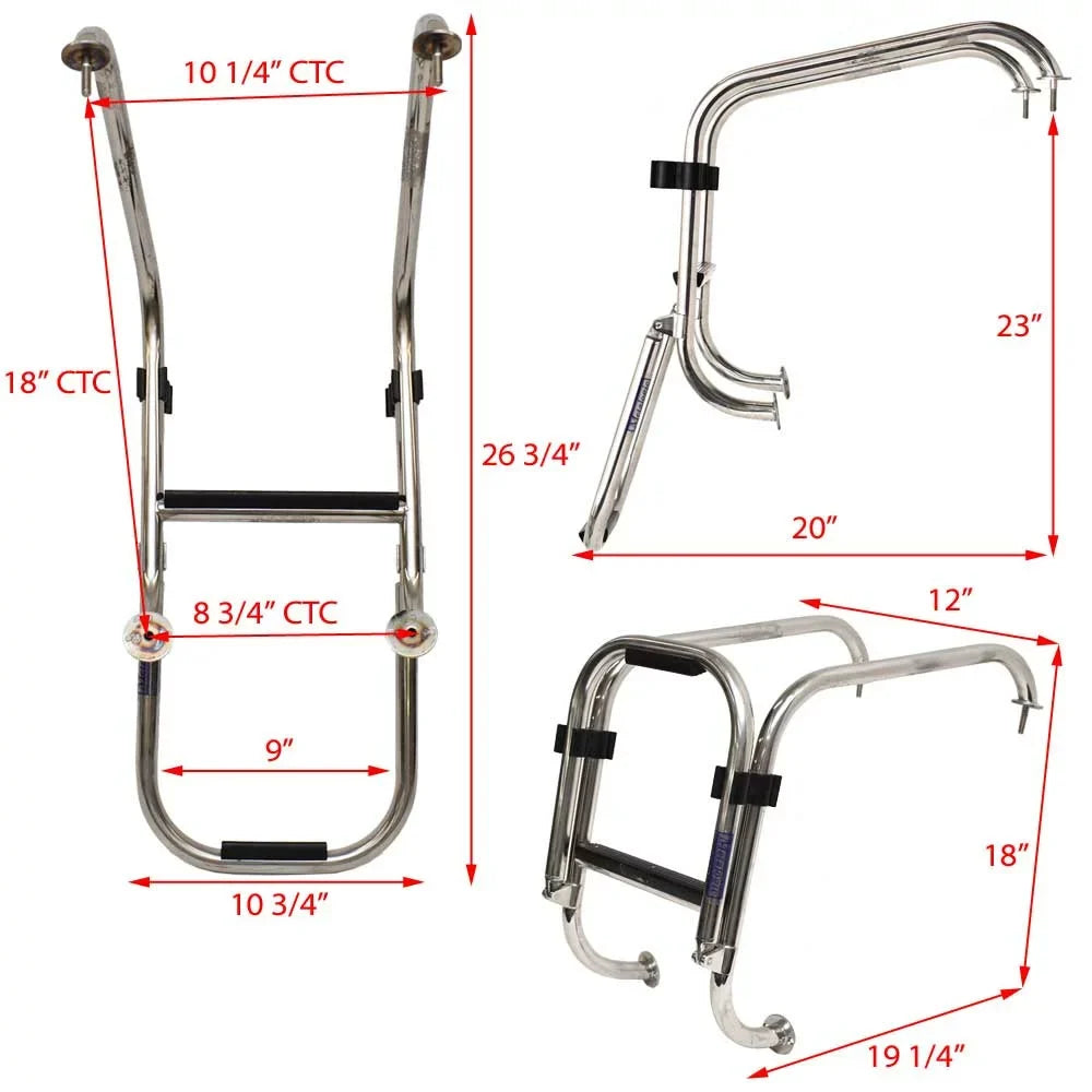 Basscat Boat Ladder Boarding Folding | Stainless 49503 Polished Steel 2-Step