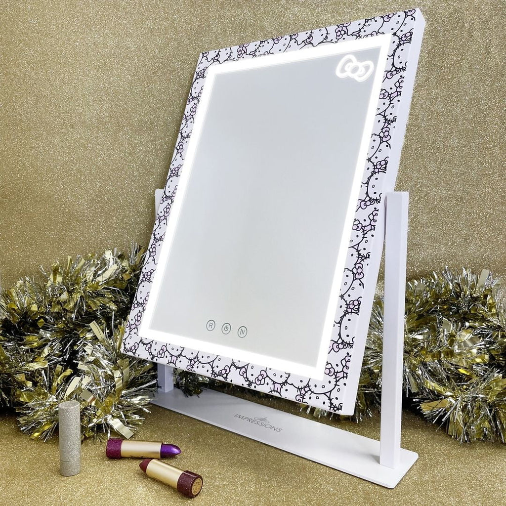 with LED 3X Mirror Iron Lights (White) grade Makeup Frame Swivel Cute Mirror Impressions Tone and Vanity Mirror, 360 Hello Tri Degree Magnification, Lighted and Touch with Vanity Kitty