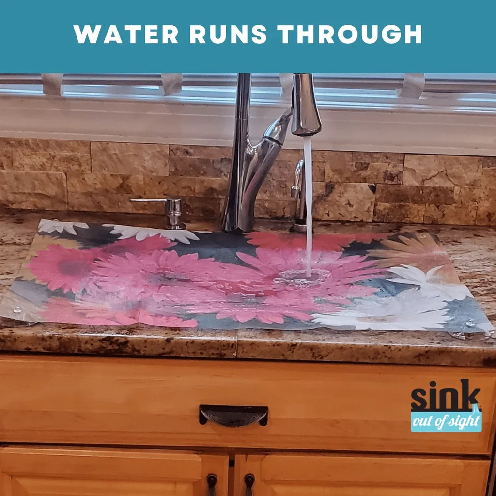 Kitchen Liquids Décor Sink Through Home dimension: SK2-CD Double Sizes. Sink Debris 39.5" Cheerful and Design: Pass Sight- Sink x 2 Out Daisies Cover, Cover, Hot/Cold 20" of Adjustable