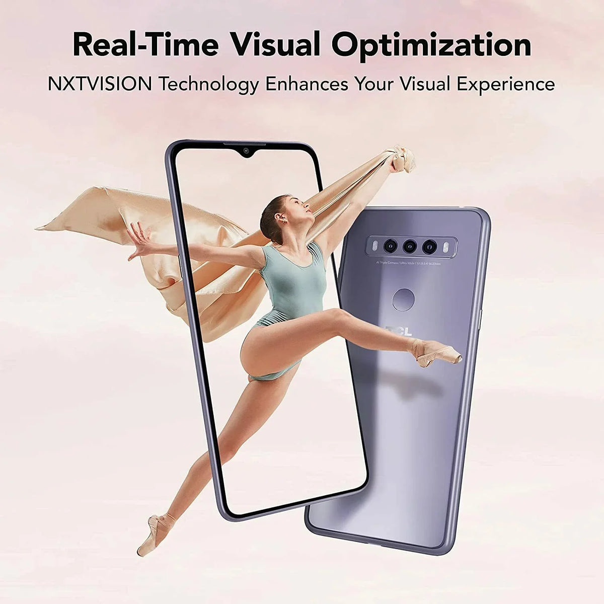 '+ Version Smartphone, Triple-Camera 10 ICY Phone 4GB Silver 6.52" Rear Android Cell Charging ROM, RAM 4000mAh Fast AI Unlocked US 64GB MP 16 Battery, with V-Notch Display, SE TCL
