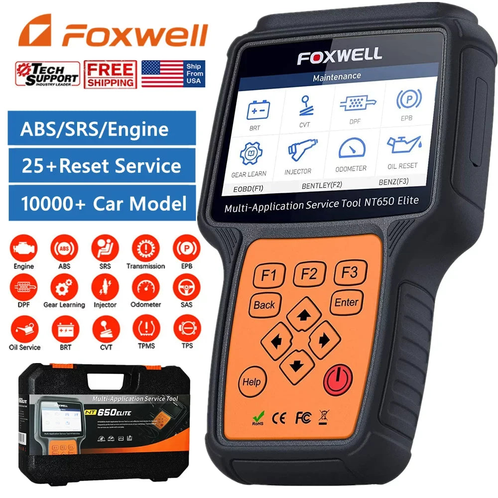 Bag Registeration Air TPMS ABS NT650 OBD2 DPF Reset Elite OBD Code Oil TPS Battery Scanner with Automotive EPS EPB FOXWELL Light Car SAS Reader II