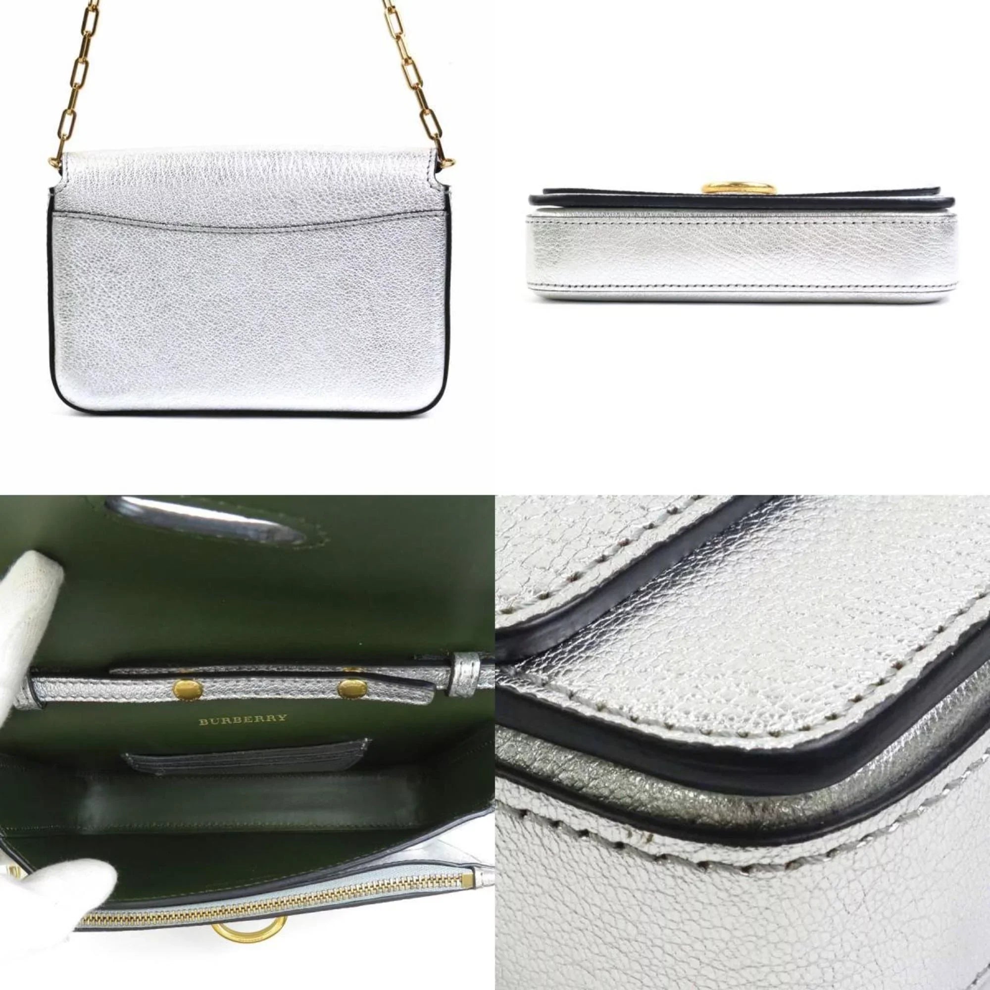 bag silver BURBERRY leather shoulder Burberry ladies diagonal (Good) Pre-Owned