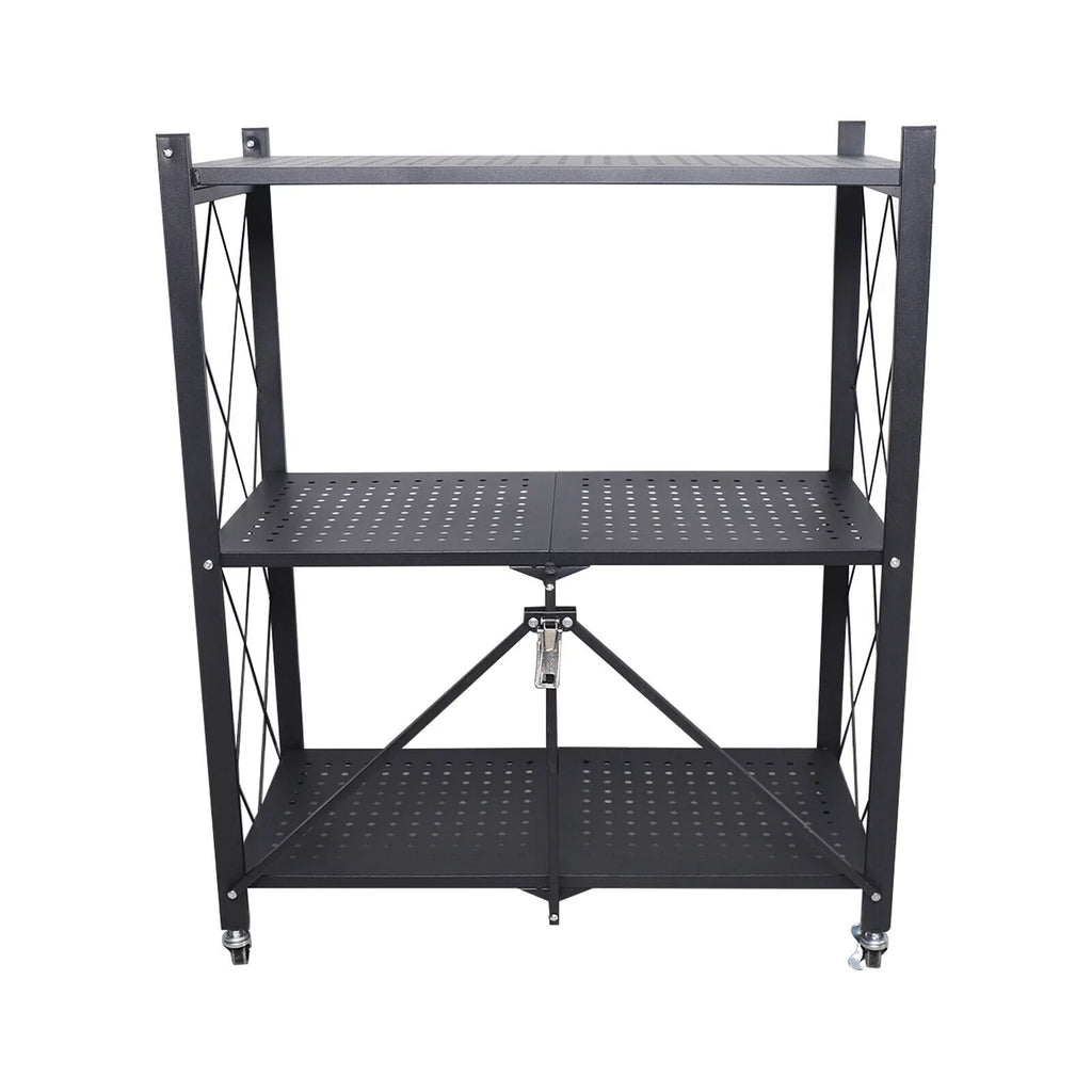 3-Tier Storage with Utility Shelves Metal Rack Kitchen Movable Trolley (Black) Cart Miumaeov Holder Foldable Rolling Wheel