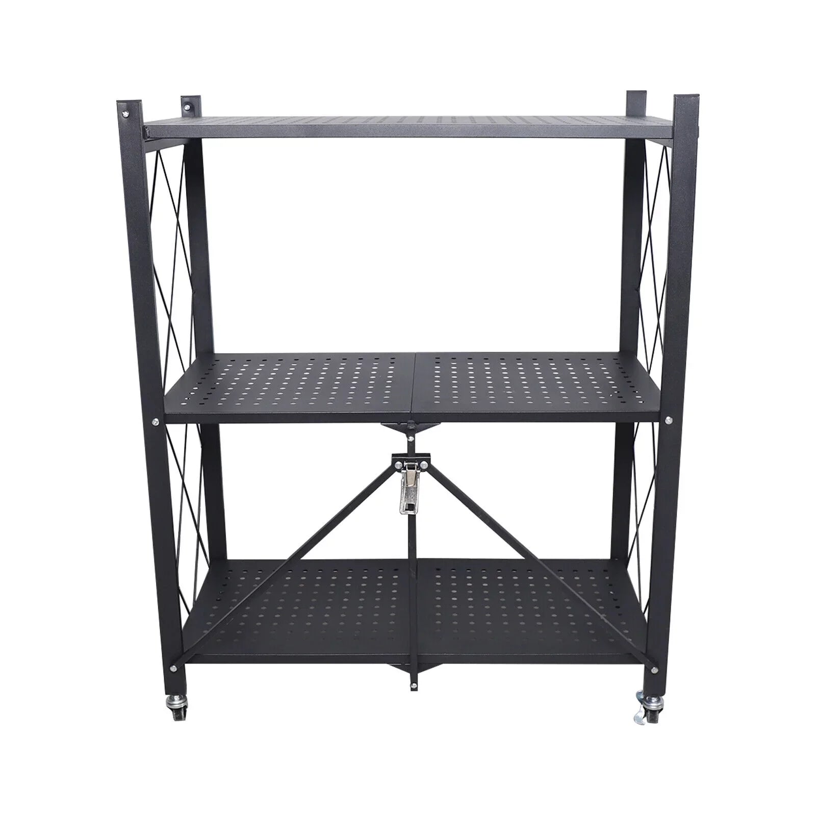 3-Tier Storage with Utility Shelves Metal Rack Kitchen Movable Trolley (Black) Cart Miumaeov Holder Foldable Rolling Wheel