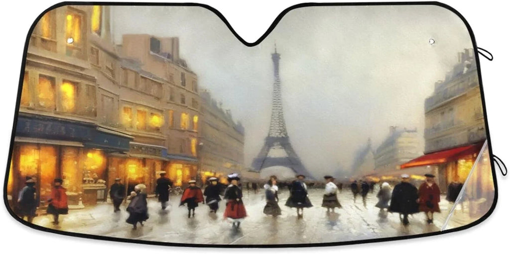 Protector Cool and Car Visor Landscape Sun Blocks to Old Cars,SUVs,Trucks-55×27.6in Rays Sunshade Wellsay Protect Shade,oldable Paris Keep Accessories Windshield for UV
