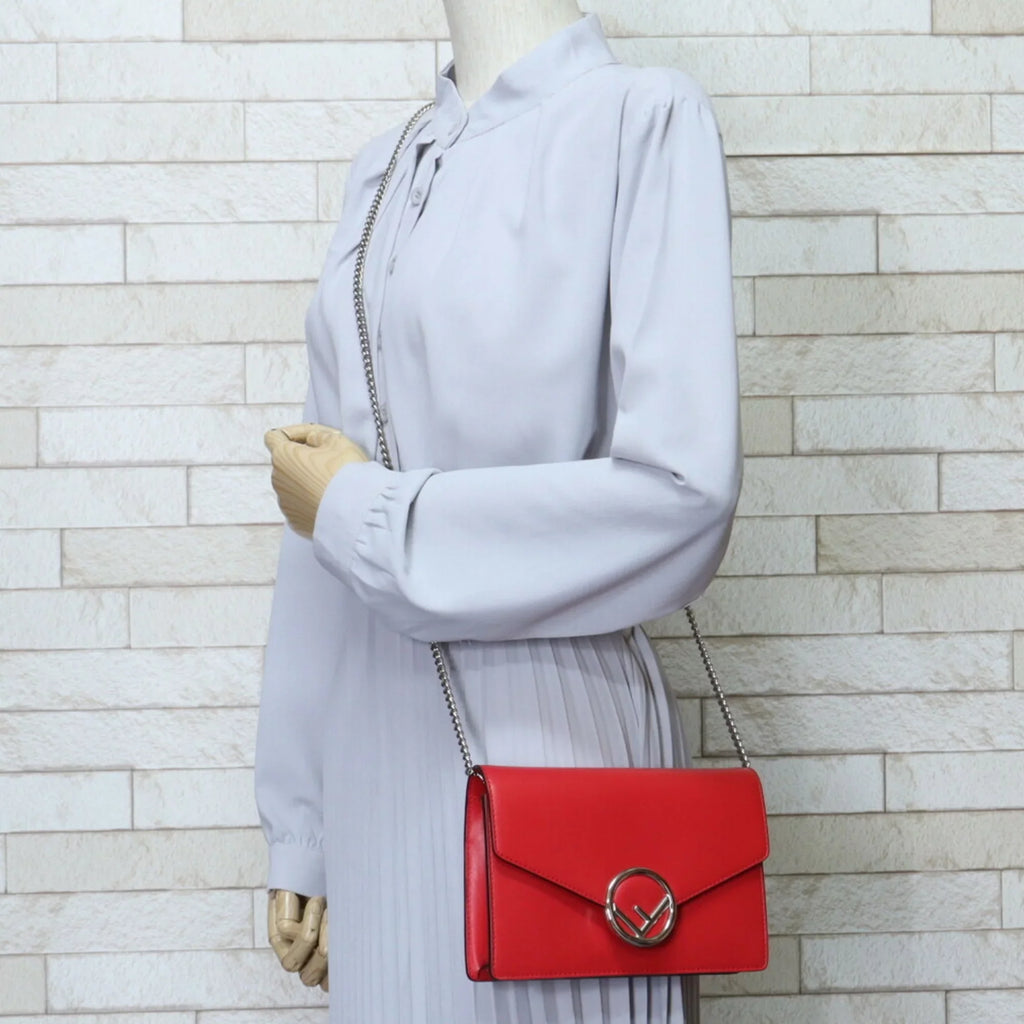red shoulder chain Pre-Owned (Good) bag calf Fendi ladies