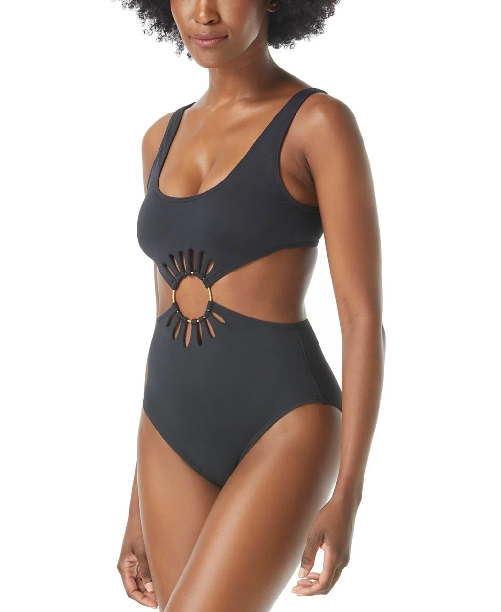 Vince 10 One-Piece Swimsuit, Logo Cutout Ring BLACK US Camuto