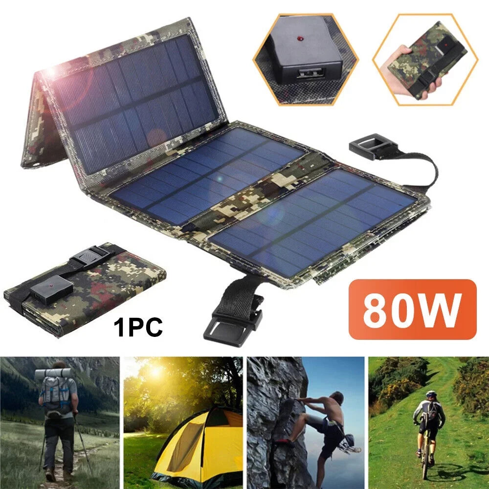 Portable Hiking Phone Battery Rechargeable USB Camping grade Foldable Panel Solar 80W Charger High OnemayshipOnemayship exterior