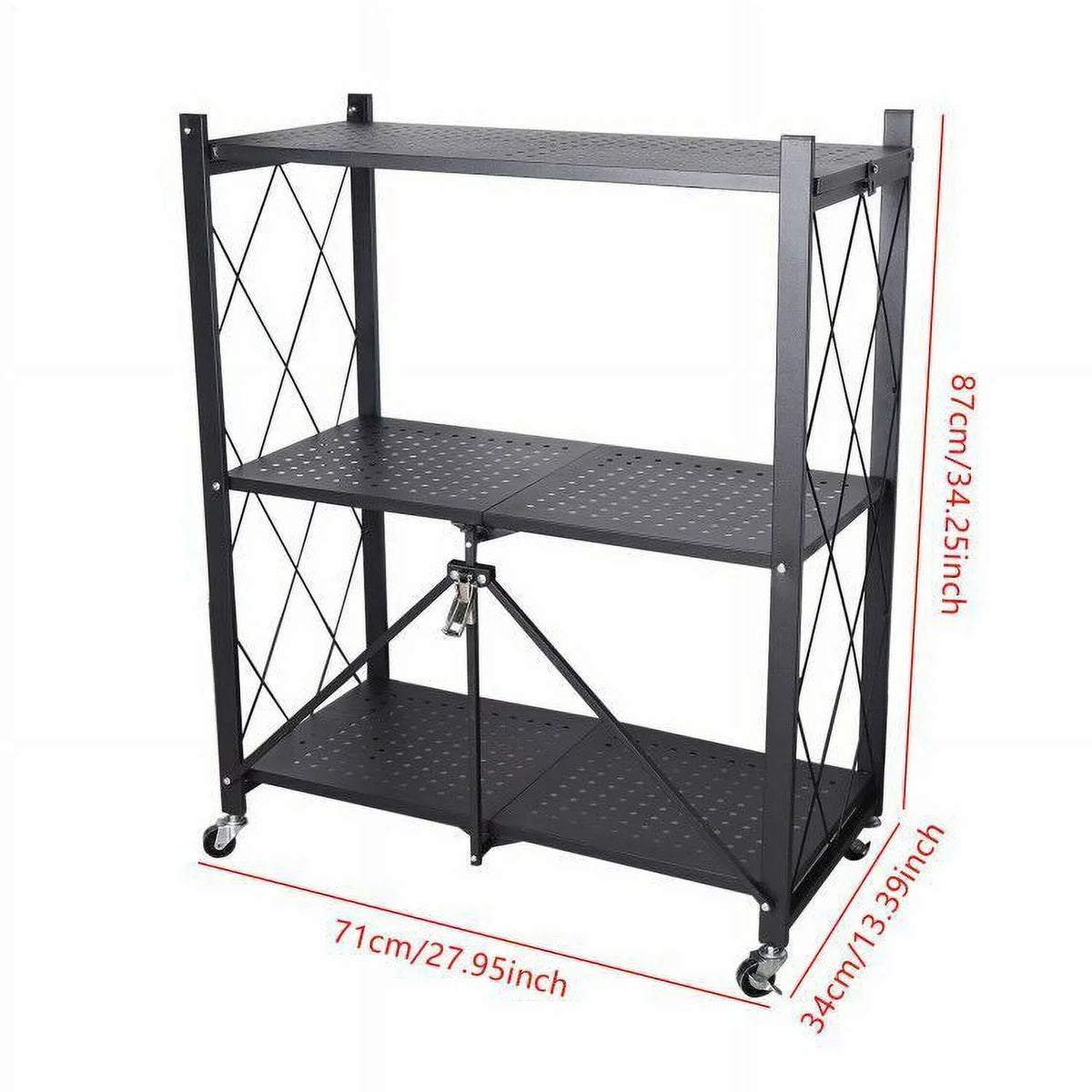 3-Tier Storage with Utility Shelves Metal Rack Kitchen Movable Trolley (Black) Cart Miumaeov Holder Foldable Rolling Wheel