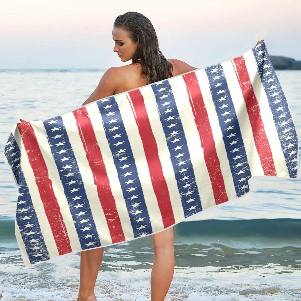 Super for Towels Stripes Lightweight Camping Holiday（90） Swimming Oversized Towel Flag - - American Beach Travel Quick Compact Bestwell Dry Absorbent Towel