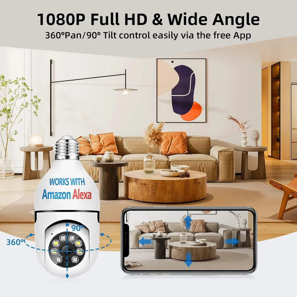 Camera,With Link, QAMY 360° Screw Extension Camera Bulb In 2.4g PTZ Bulb Light Security Camera, Light Optapower
