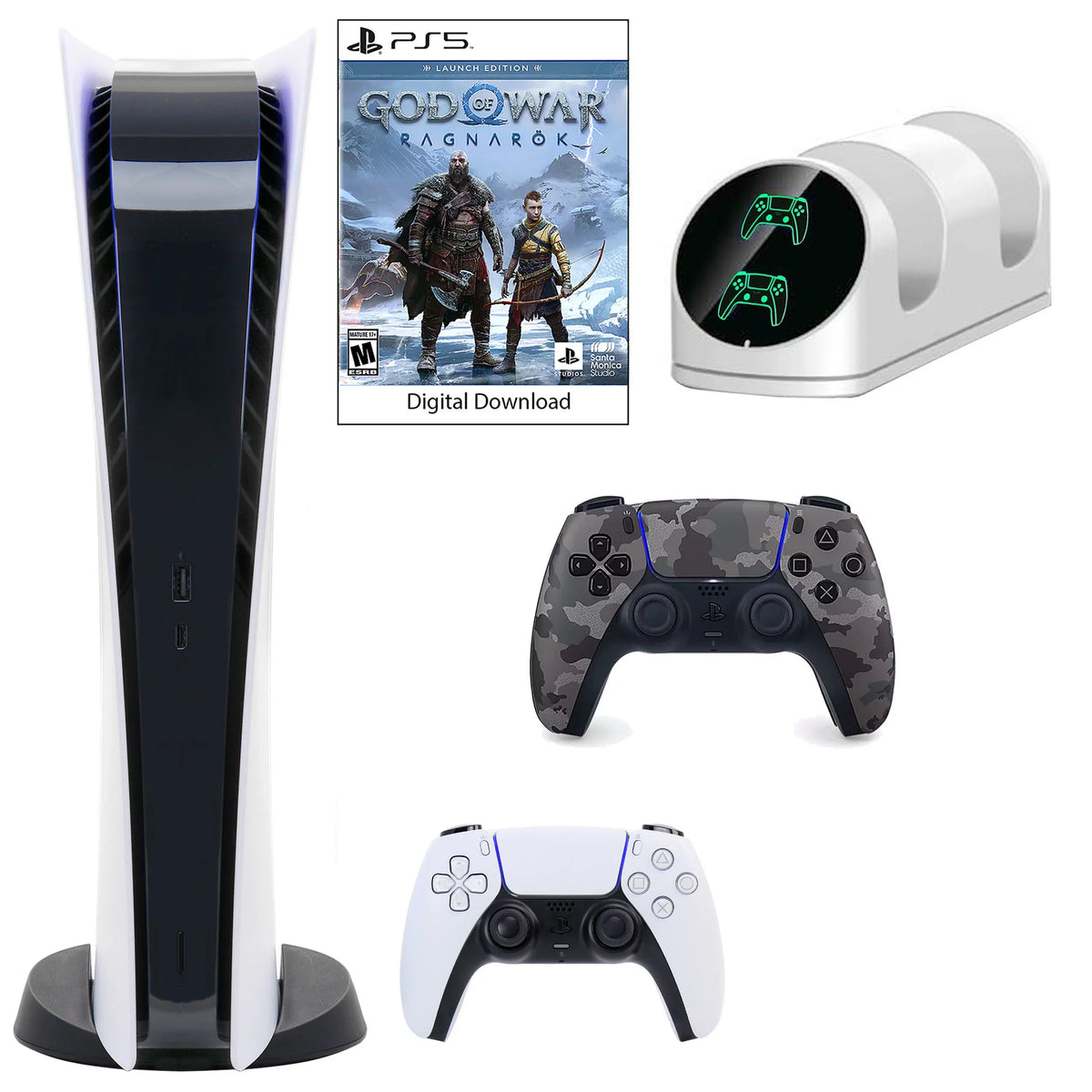 Controller with Camo Dock Charging Gray GOW Dualsense 5 Extra Digital Dual PlayStation Console and