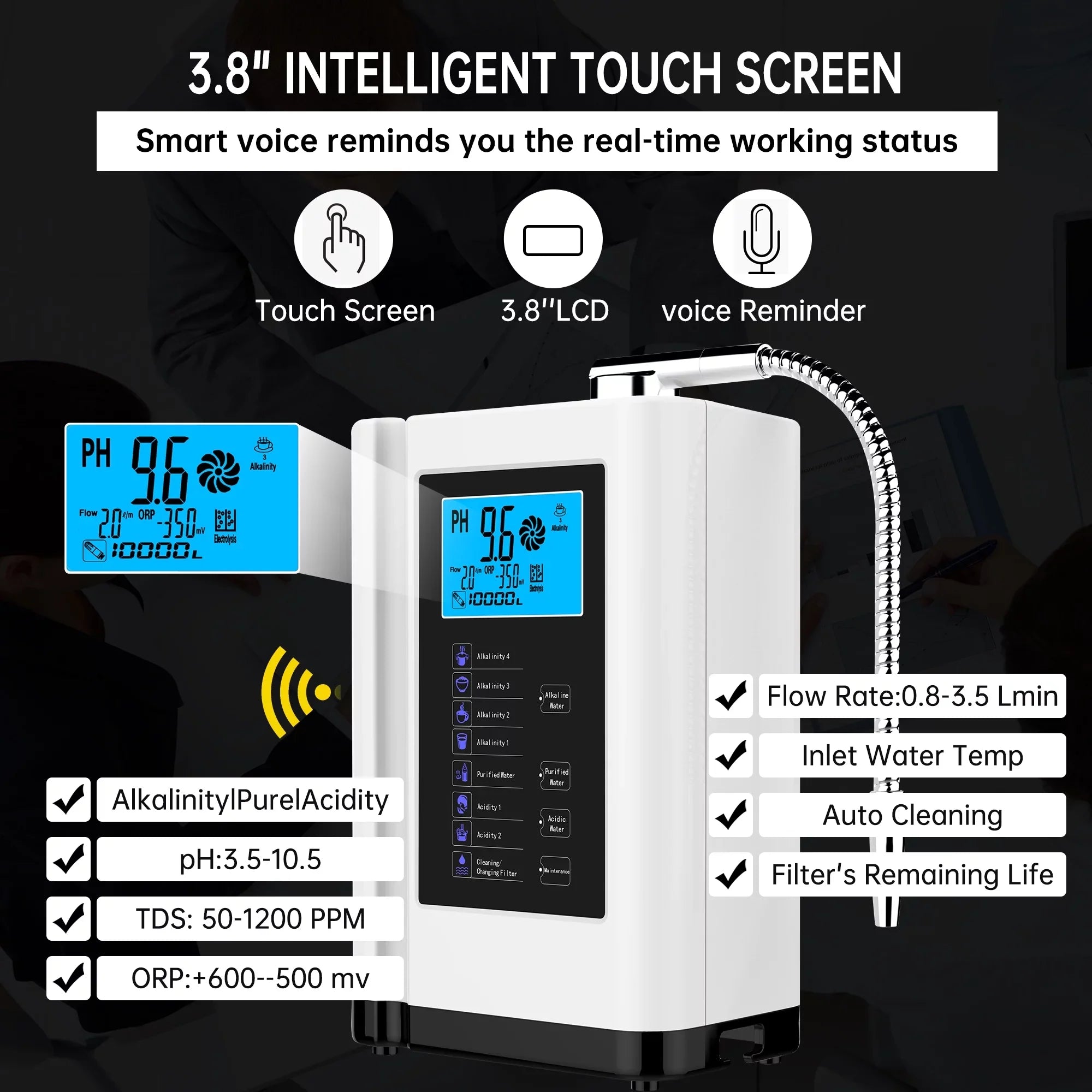 Auto-cleaning,Intelligent liquid PH White) up Voice liquid Settings, Machine per to Purifier ORP, Liters -500mV Alkaline filter,7 8000 liquid Ionizer, Machine, Alka Acid liquid 3.5-10.5