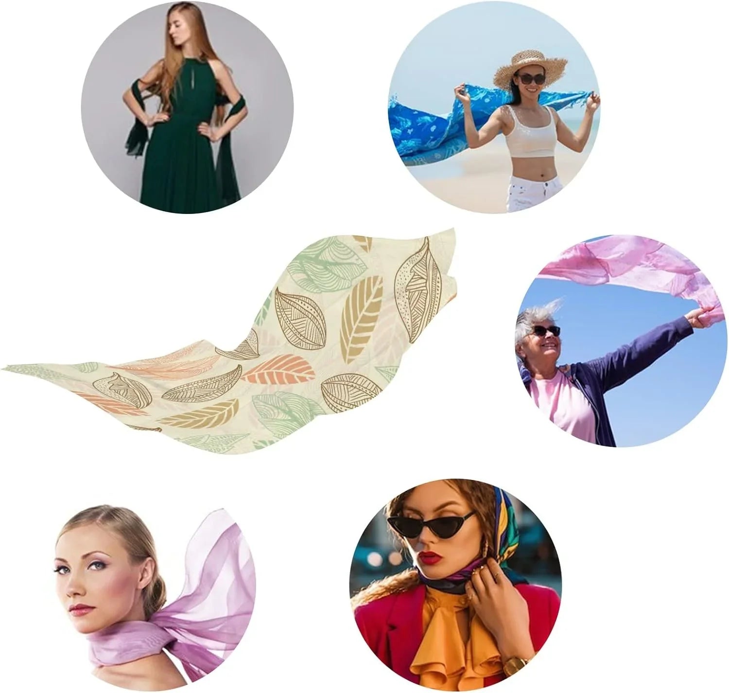 Silk for Leaf Lightweight Neck Women Long Wrap Scarves Hyjoy Pattern Vintage Girls Shawl Scarf