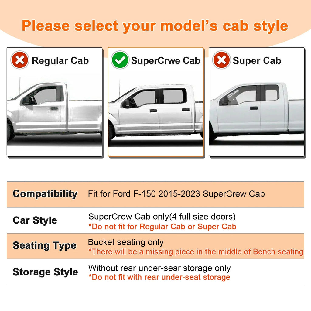 Floor For & 2015-2024 & SuperCrew Floor Seats All-climate Cab,Custom Super Mats 2nd For W/O F150 TPE 2015-2024 F150 Seat,Only 3PCS Crew&Bucket & Rear F-150 1st Storage Mats Front Row