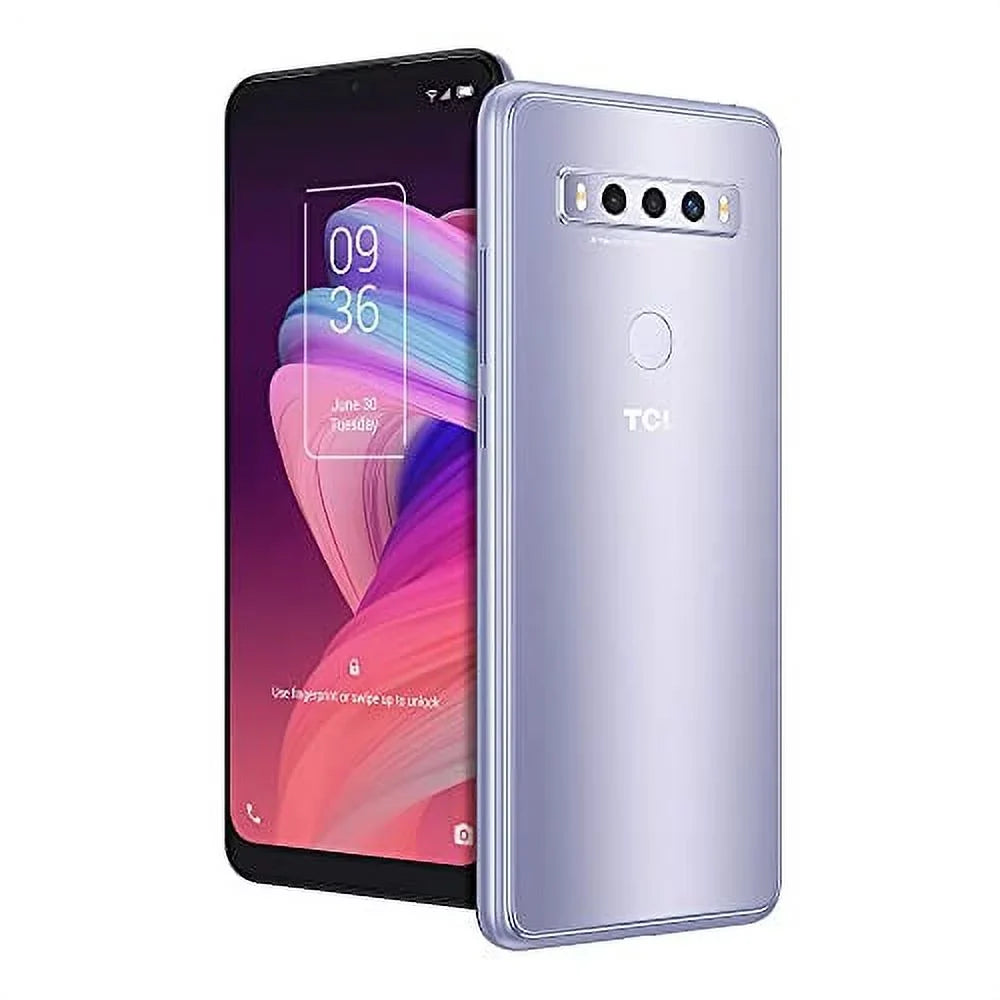 '+ Version Smartphone, Triple-Camera 10 ICY Phone 4GB Silver 6.52" Rear Android Cell Charging ROM, RAM 4000mAh Fast AI Unlocked US 64GB MP 16 Battery, with V-Notch Display, SE TCL