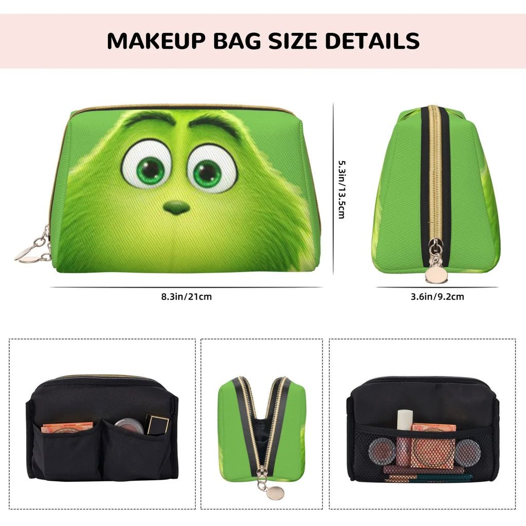 Purse Pouch Bag Makeup Organizer Gift Toiletry Travel Leather Bag Grinch Green Portable Storage Cosmetic