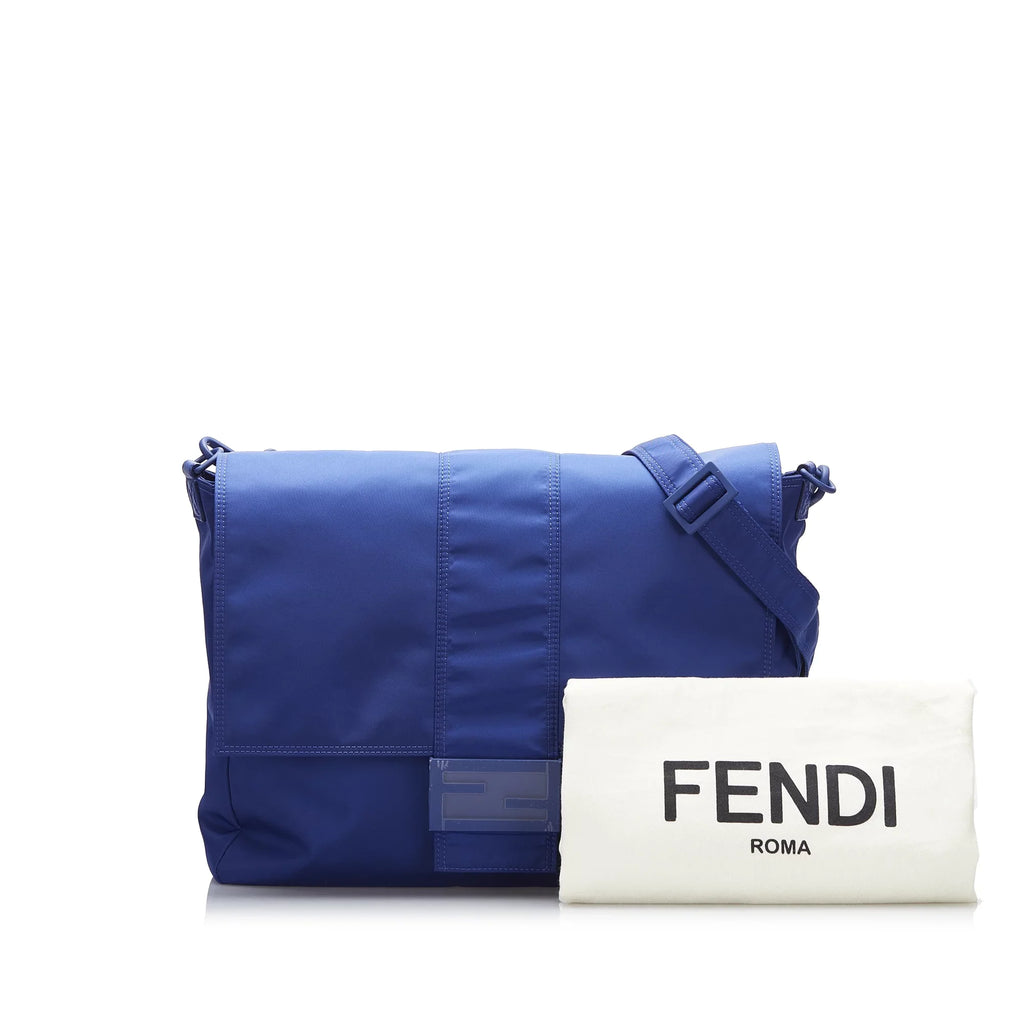 Unisex Nylon Crossbody Pre-Owned Lock Authenticated FF Crossbody Blue Fabric (Good) Bag Fendi