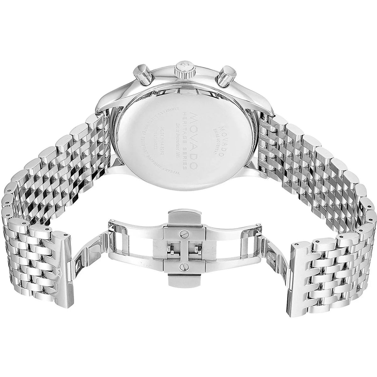 Crystal Men's Case 43mm Dial Black Bracelet Movado Watch 3650014 Swiss & Quartz Heritage Steel Sapphire