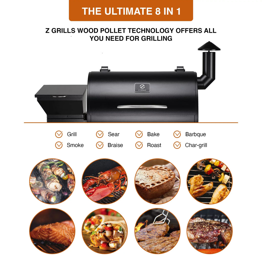 sq. 8-in-1 Z 694 Grill GRILLS & Black Smoker Wood Pellet in. ZPG-7002B BBQ