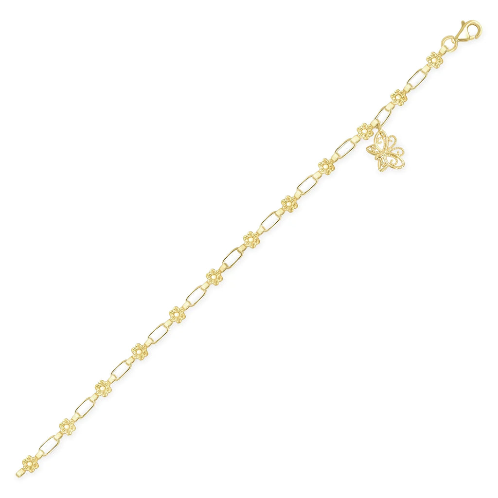 Kids Kesho Karat for Kristen Charm Sterling Bracelet Gold-plated 18 Butterfly Silver, 6"