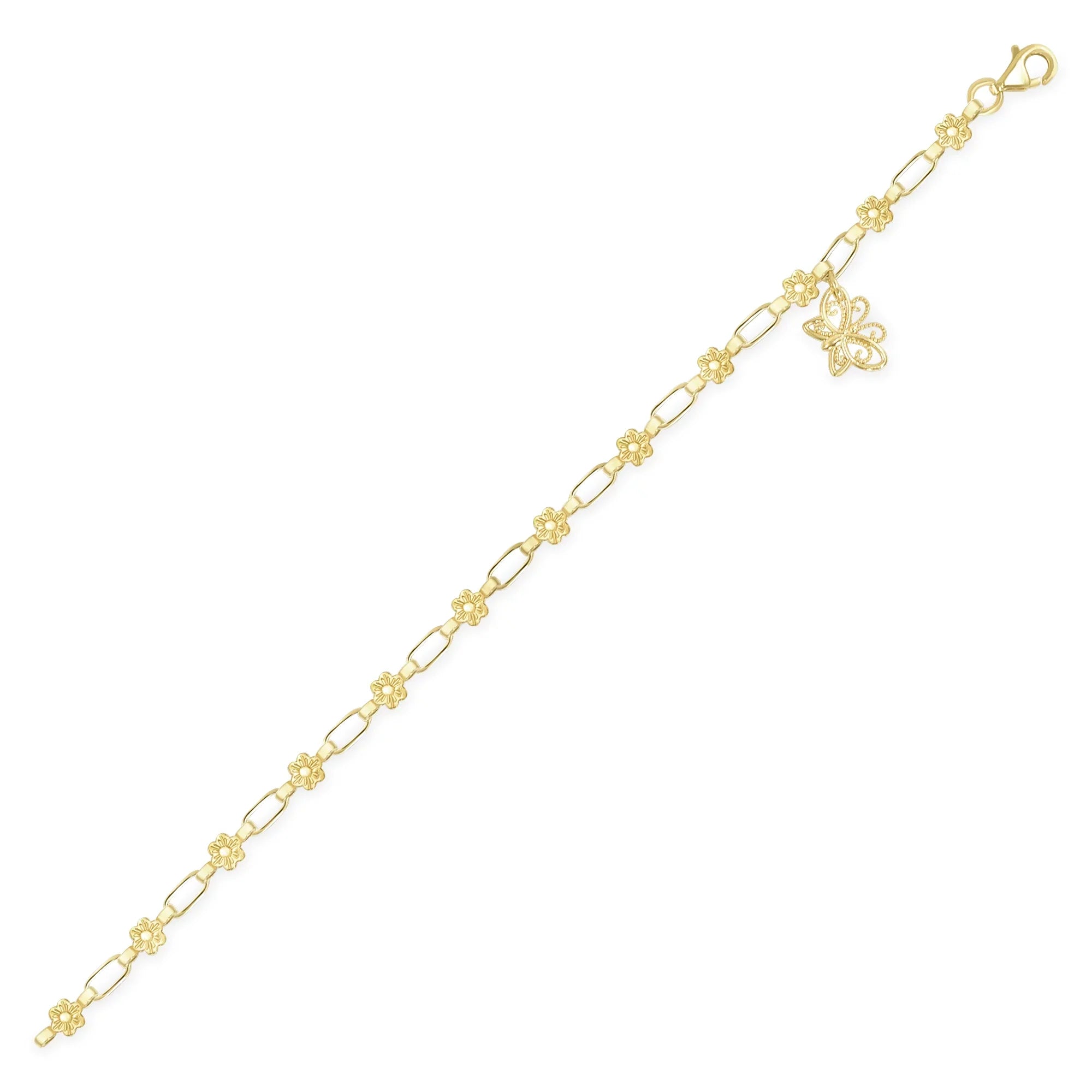 Kids Kesho Karat for Kristen Charm Sterling Bracelet Gold-plated 18 Butterfly Silver, 6"