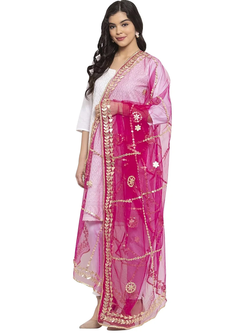 Scarf Ethnic Woman's Chunni, Wrap Magenta Floral Shawl eloria Dupatta, Stole, Indian