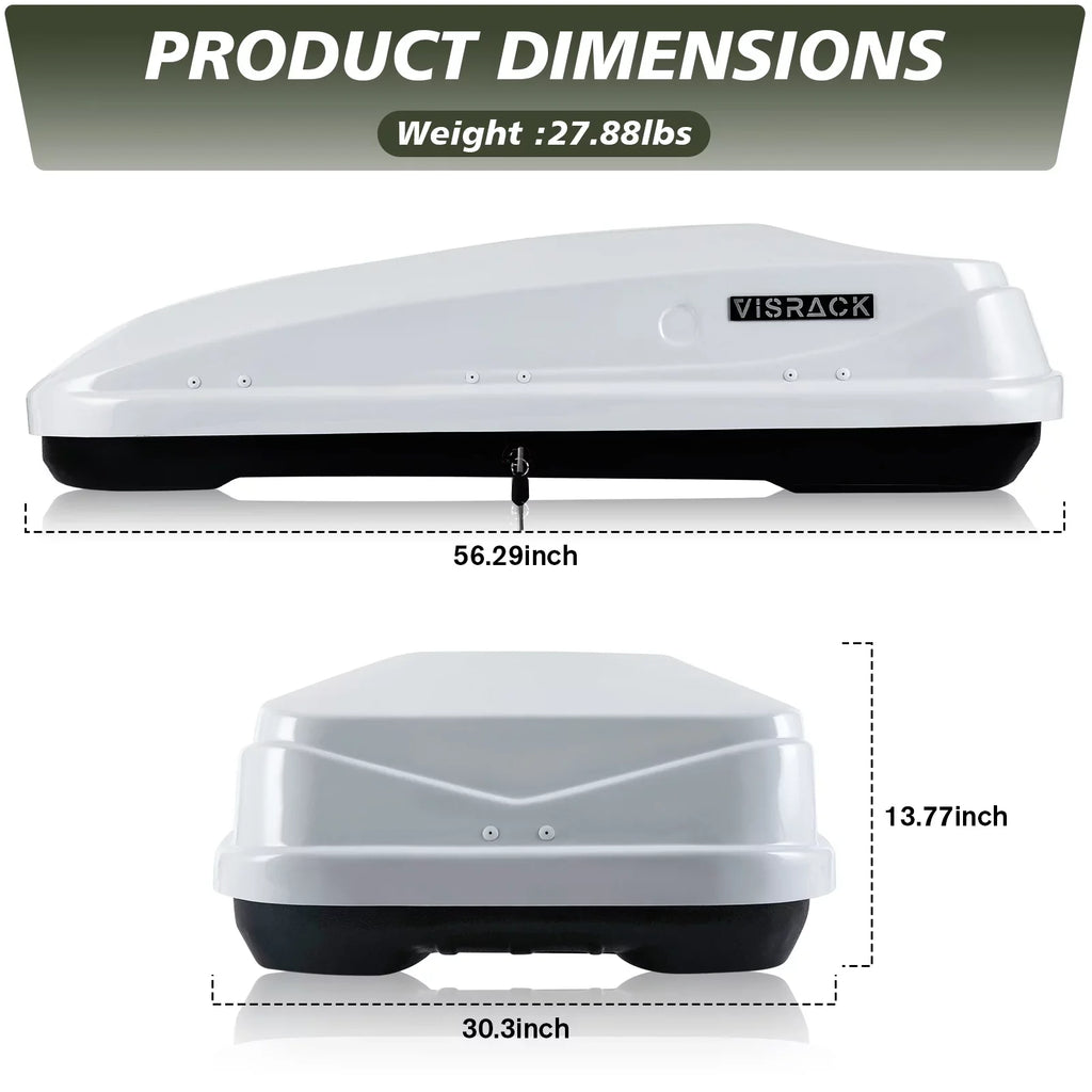 Rooftop 13.8" Double 13 Waterproof x W Rooftop Hard Rooftop ft³ SUV L Box x Large Shell with White 56.3" Cargo Cargo Carrier Box Cargo Locks, H, for 30.3"