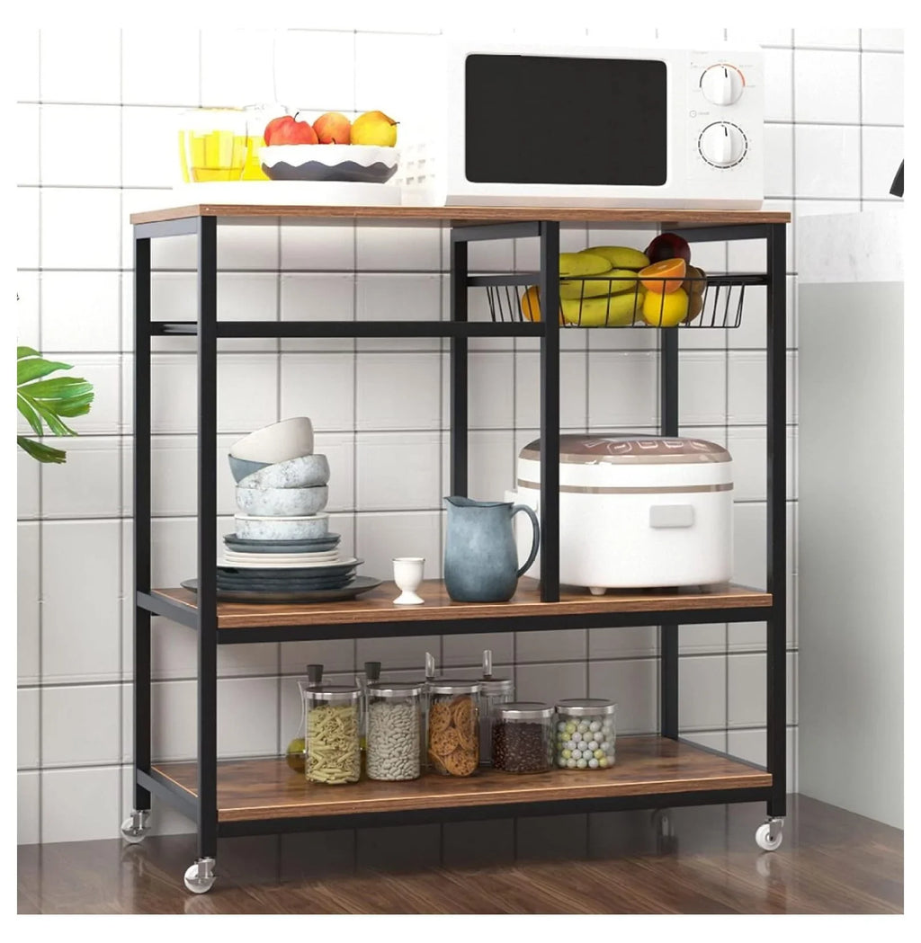 3 Cart Dark for Rack Wheels Carts Brown Tier Kitchen Bakers Station, Serving on Storage oddfain Utility Coffee Cart Bar exterior Microwave with Rolling Kitchen