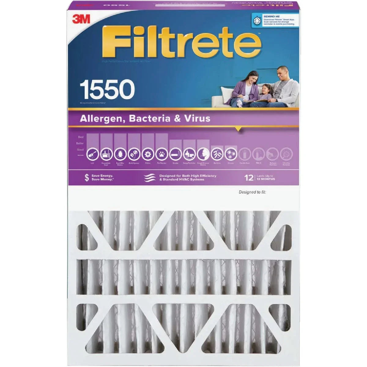 x Deep Filter In. Bacteria & Filtrete 1 1550 Virus In. Furnace Allergen, 20 In. PK, 20 Pleat x MPR 4