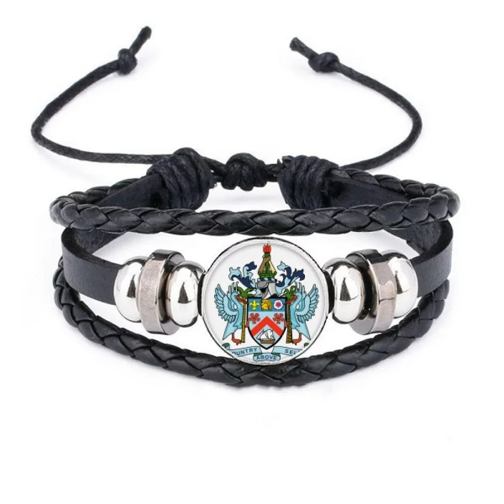 Woven Leather and Kitts National Bracelet Emblem Rope Nevis Braided Wristband