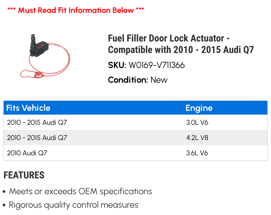 Actuator 2015 Audi Lock 2012 - - 2010 with Compatible Fuel Door Filler Q7 2011 2013 2014