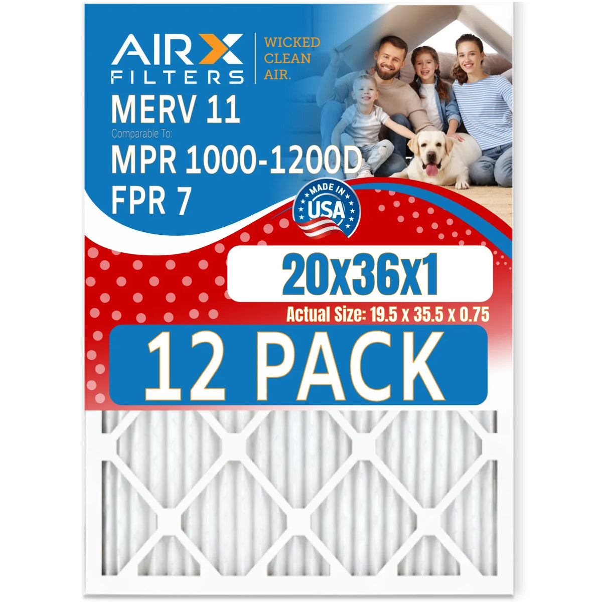FILTERS & 1000, AIRX AIR. Comparable Rating, 12 Made 7 in 11 USA by Furnace to 20x36x1 MPR CLEAN FPR MERV Filter Filters - WICKED 1200 Air Pack MPR of