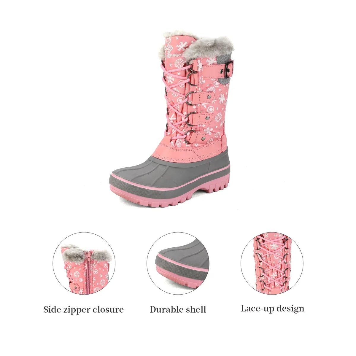 Warm Girls Boys 12 Lace Pairs Ankle Up Shoes Dream Boots dimension Winter Boots Waterproof Snow KRIVER-1 PINK