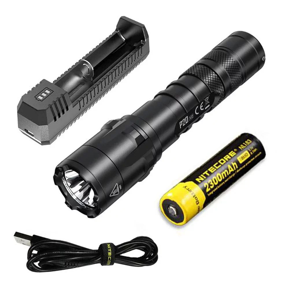 Nitecore Charger Lumens - - CREE XP-L2 LED 1100 V2 Tactical Battery, UI1 Flashlight w/NL183 P20 +Free Eco-Sensa Cord V6 USB Combo: