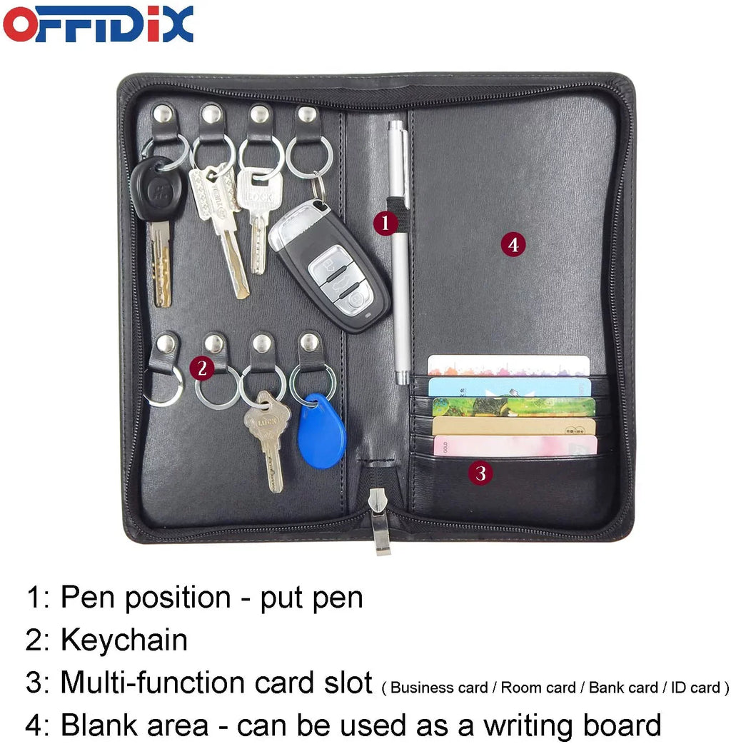 for Card Portable Organizer PU Business Key Key Sales,Hotel Portable Hooks Real Holder Padfolio Car OFFIDIX Case Estate Cabinet,8-Key Executives, Service Zippered Leather Menus
