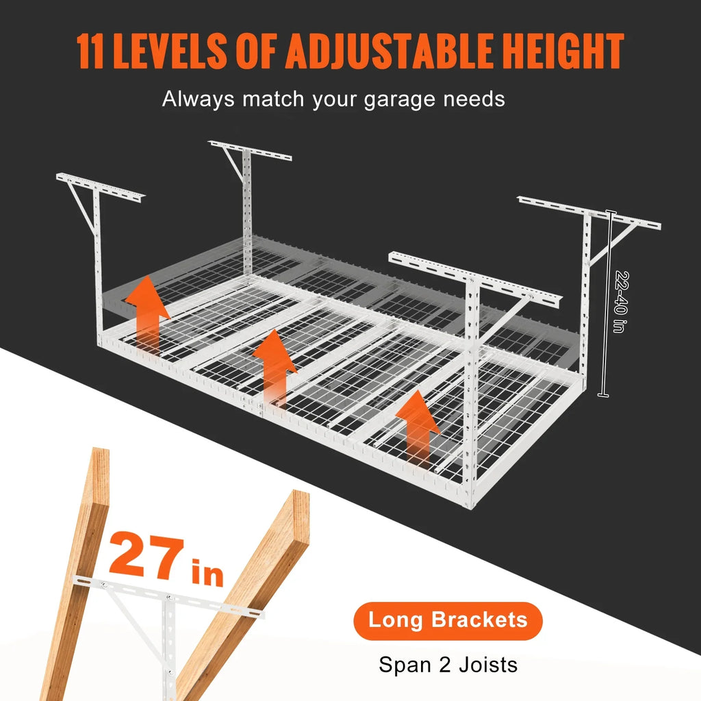 Storage 600 White 48x96" Rack Rack Ceiling lbs Overhead Adjustable Garage SKYSHALO