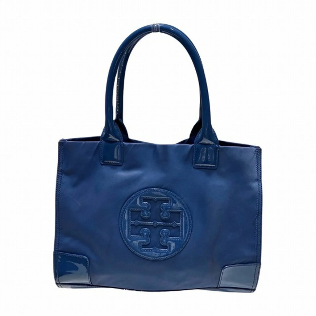 x (Good) Tory Leather Canvas Patent Tote Burch Bag Navy Nylon Women's Pre-Owned