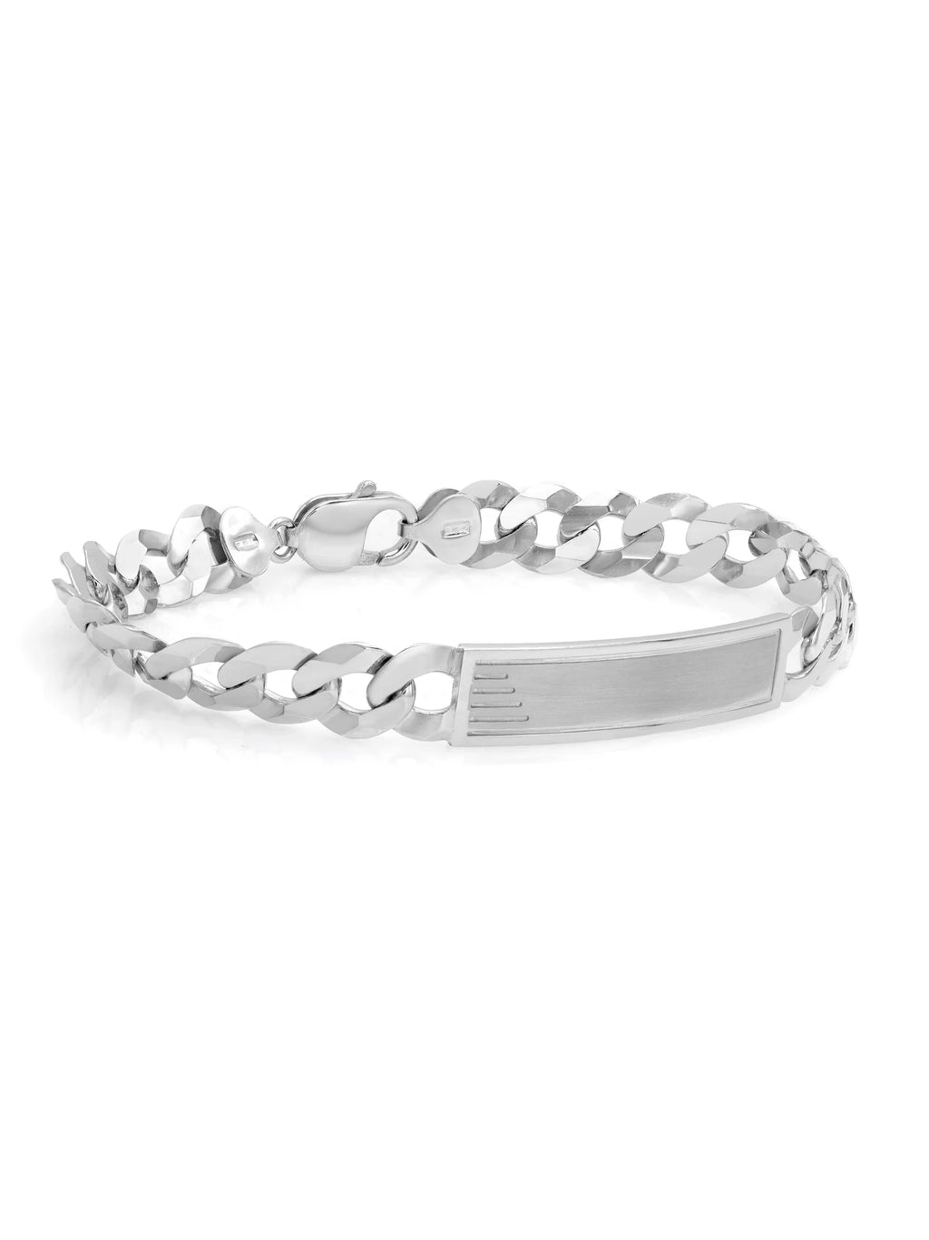 925 Cuban ID Curb Mens Bracelet Sterling Polished 9 Silver Link Chain Inches