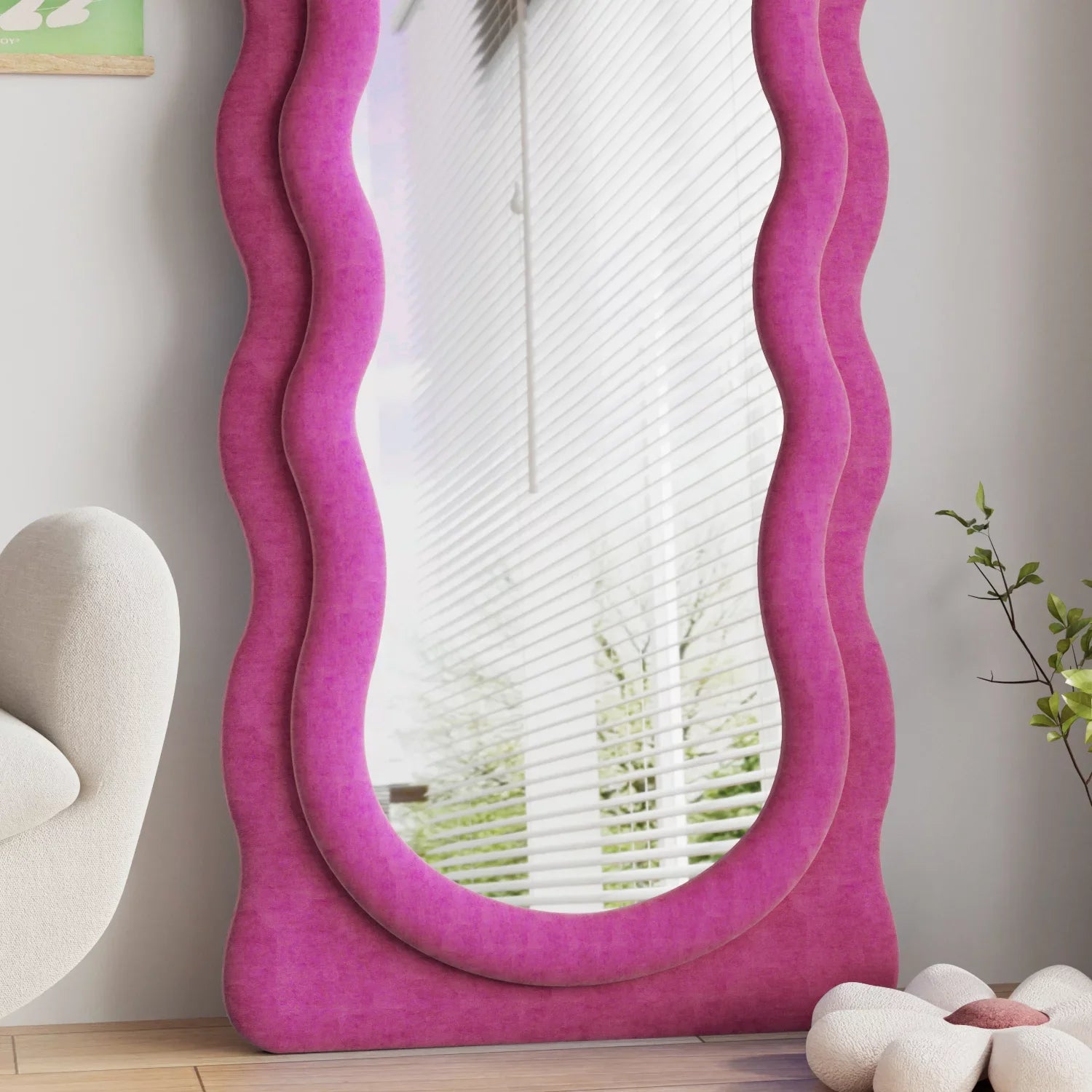 for Mounted VLUSH Length Wavy 63"x24" Wall Mirror Floor with Mirror Freestanding Mirror, Bedroom Full Stand, (Pink)