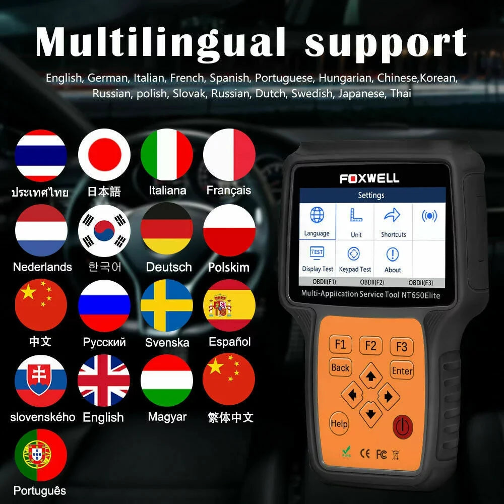 Bag Registeration Air TPMS ABS NT650 OBD2 DPF Reset Elite OBD Code Oil TPS Battery Scanner with Automotive EPS EPB FOXWELL Light Car SAS Reader II