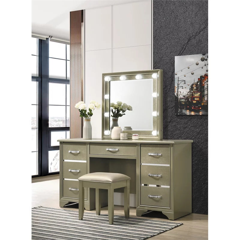 Lighting Beaumont with Mirror Champagne Desk 7-drawer Vanity