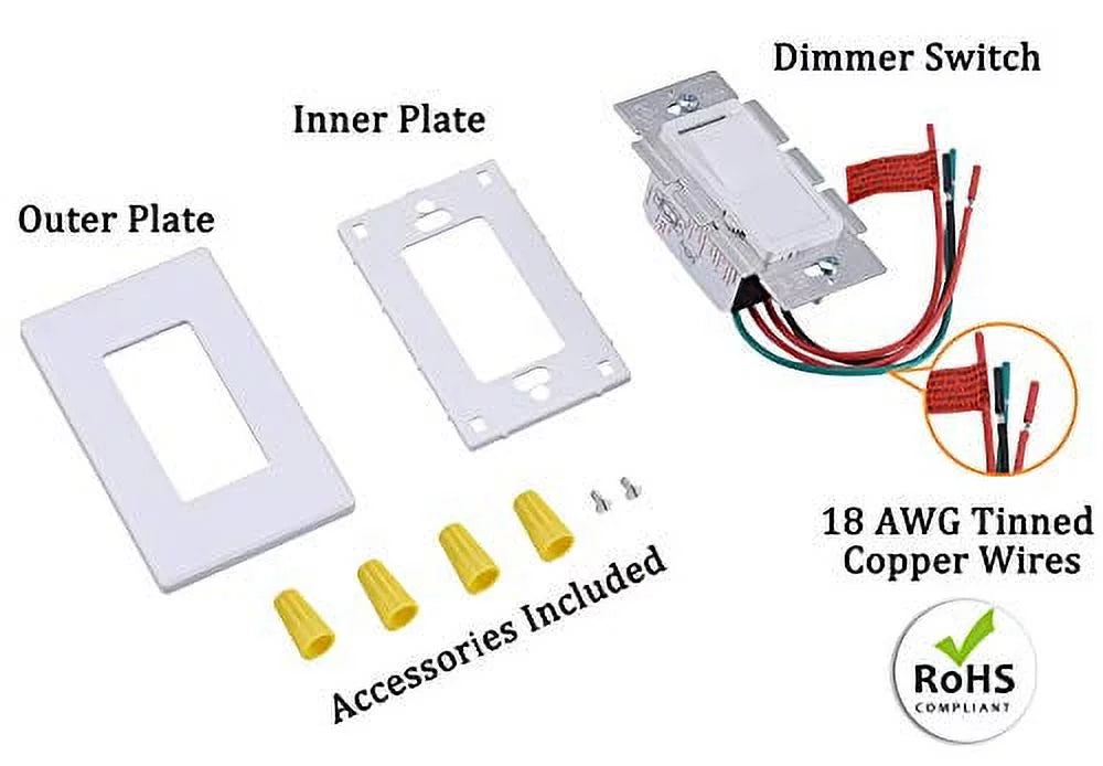 max,Cover Light/CFL/Incandescent,3-Way Watt LED Included Pole Switch Dimmable Single Cloudy Plate Wall for in Bay Dimmer Slide,600